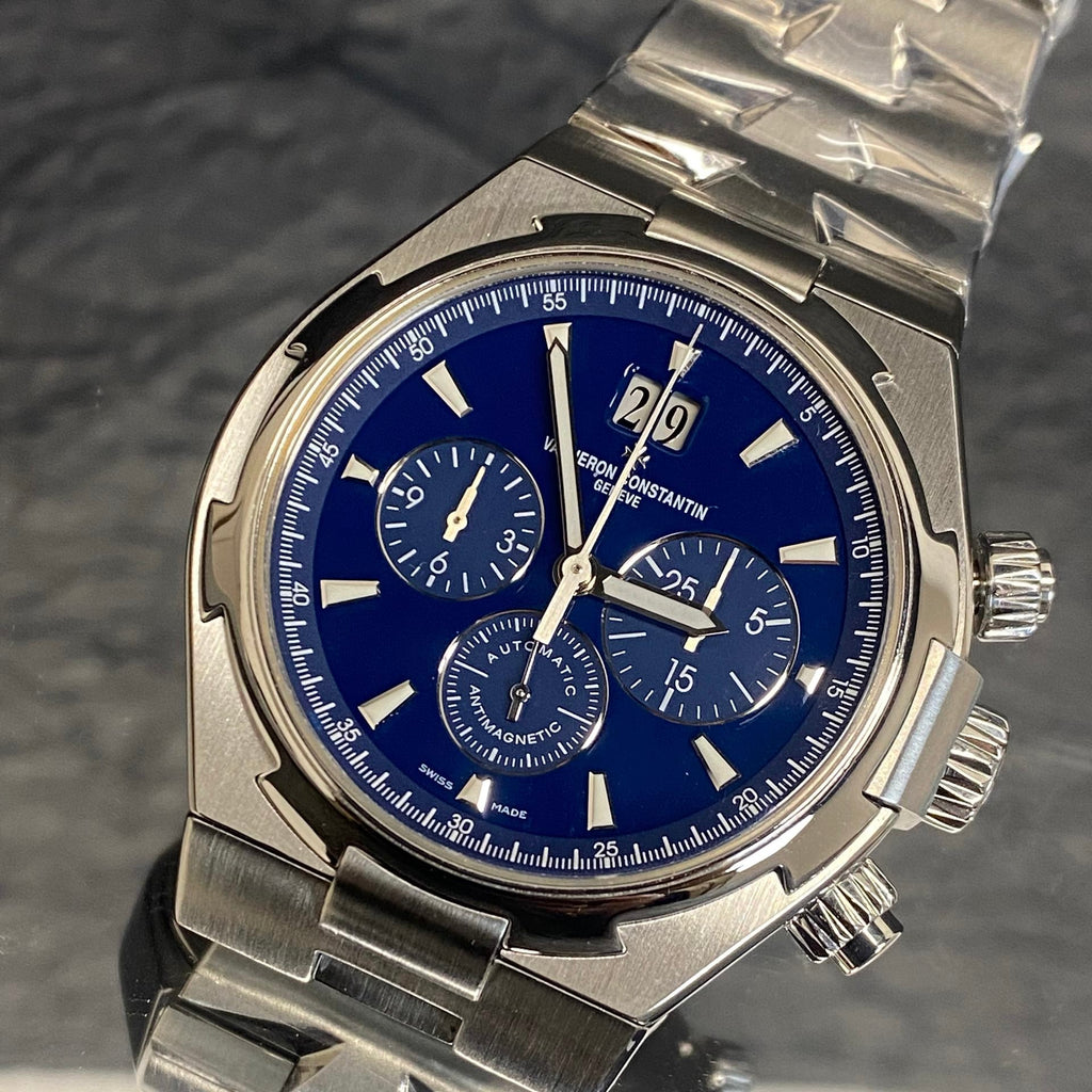 Vacheron Constantin Overseas 49150/B01A-9745 Chronograph Watch (Blue Dial & Steel Bracelet)