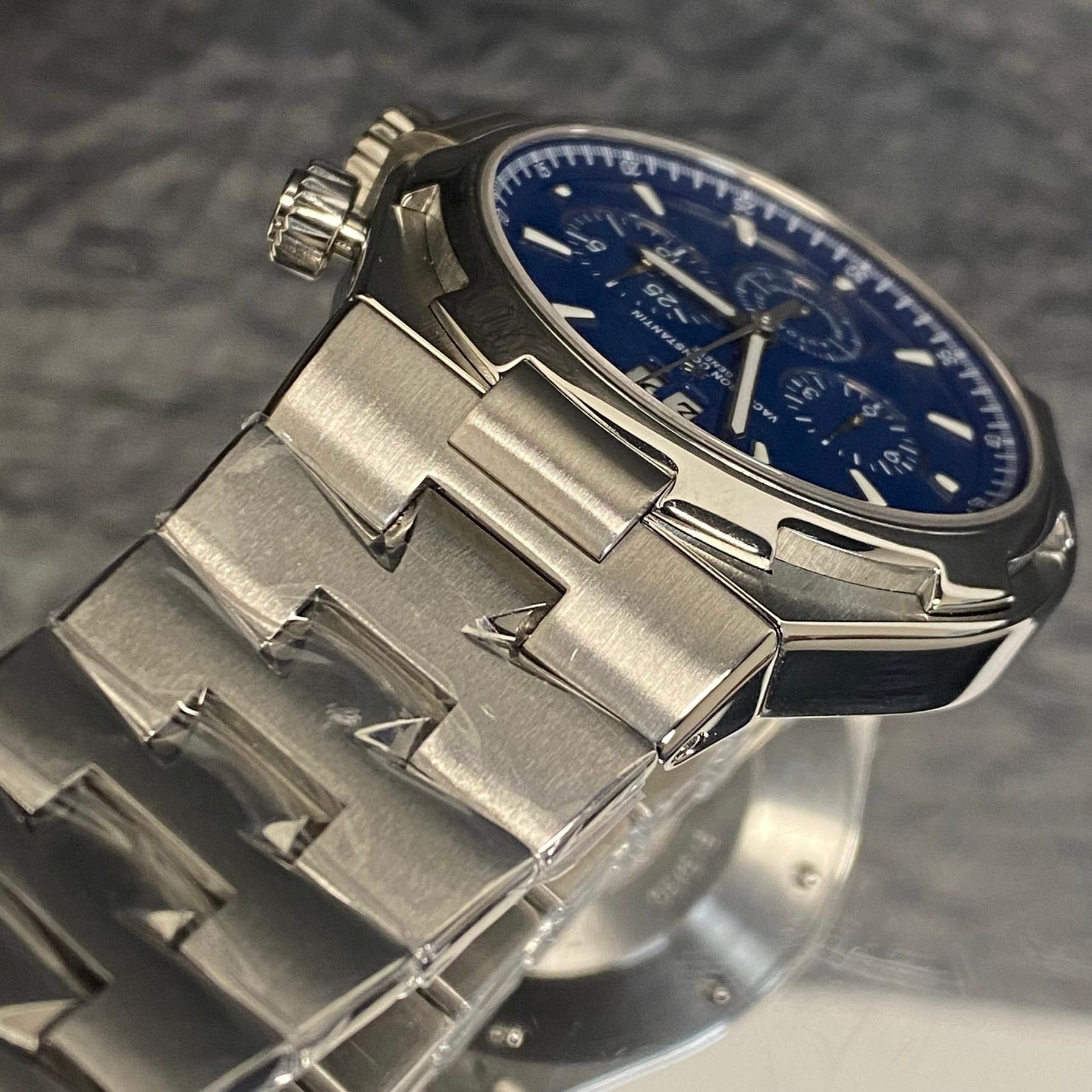 Vacheron Constantin Overseas 49150/B01A-9745 Chronograph Watch (Blue Dial & Steel Bracelet)